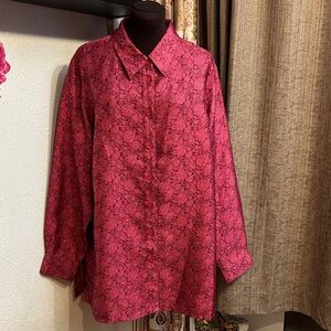 Vintage 1990’s Avenue floral pink long sleeve button-up blouse. Size 18/20.